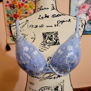 Victoria's Secret Angels Dream Powder Blue & Silver Metallic Push-Up Bra 38C EUC